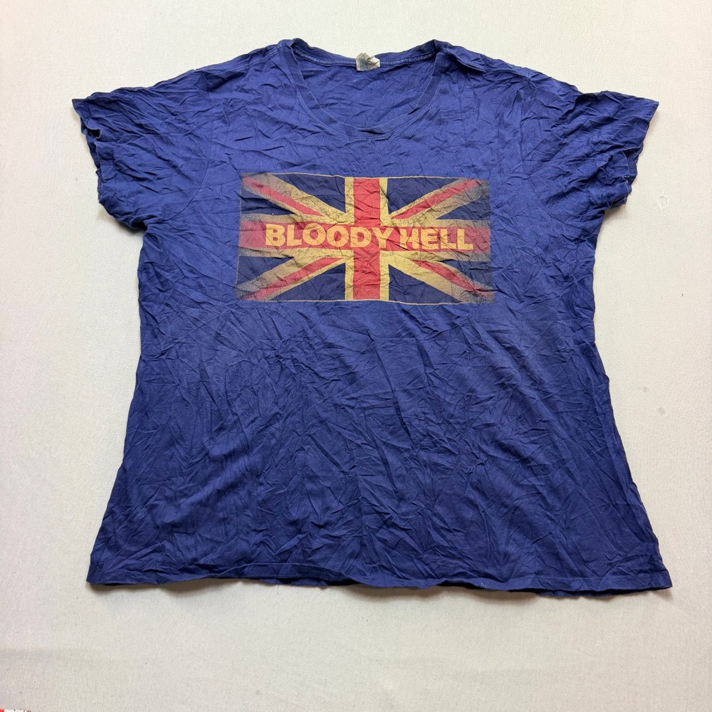 Port & Company Graphic Tee Mens XXL Blue Excellent Bloody Hell Union Jack UK